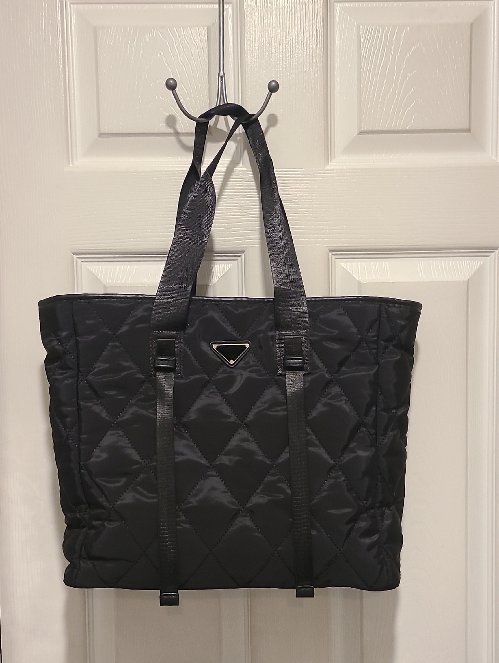Quilted Black Tote Bag with Satin Straps